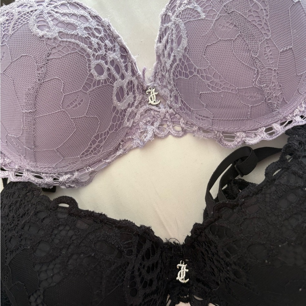 Juicy Couture Lace Underwire Bra Set - Lavender and Black
